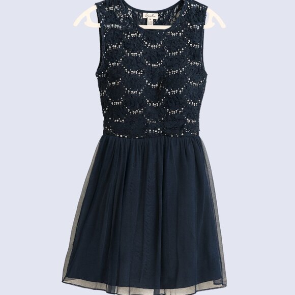 Speechless Navy Lace Sequin Fit & Flare Dress – Size 5 - Picture 1 of 6